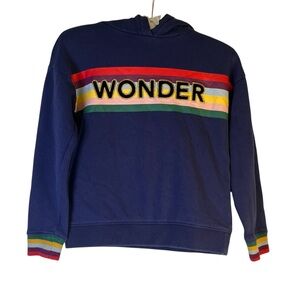 Boden Navy Rainbow Wonder Hoodie Size 8/9 Sweatshirt Embroidered Gold Long Sleev